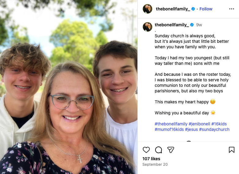 The Bonell family shares a photo on Instagram following a Sunday morning at church 