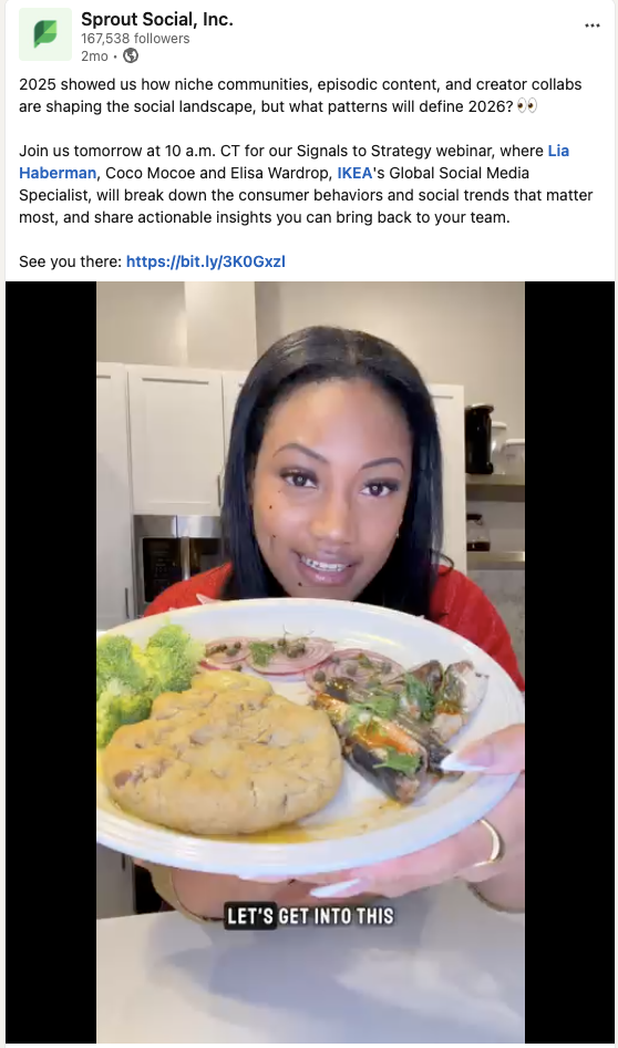 Jamia Kenan describing 2025 trends on Sprout's LinkedIn page