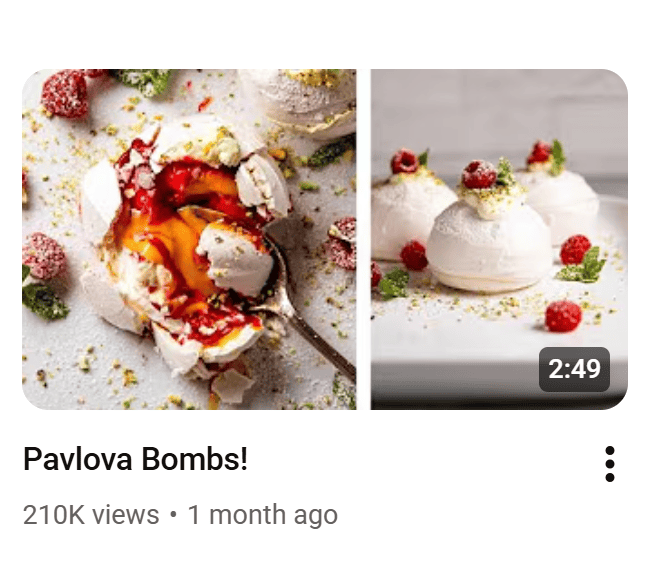 A YouTube video from RecipeTin Eats for a pavlova bomb recipe.