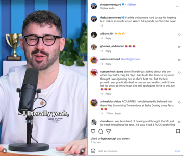 An Instagram post from The Basement Yard promoting its long-form podcast episode available on YouTube.