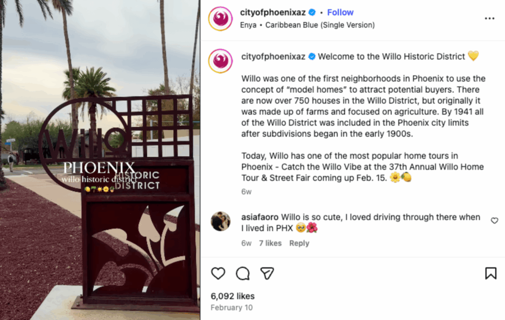 Instagram Reel from the City of Phoenix showing the Willo Historic District