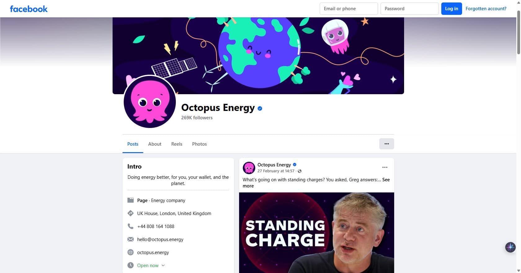 Octopus Energy Facebook Homepage