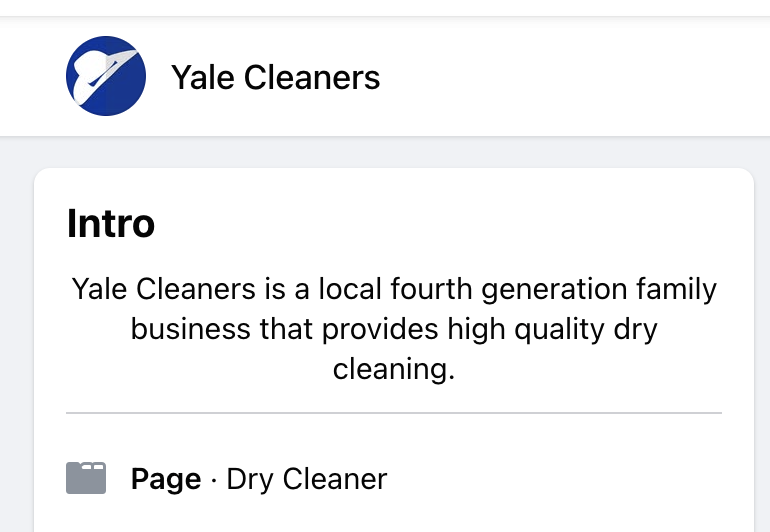 Yale cleaners. Good example of Facebook for business SEO. 