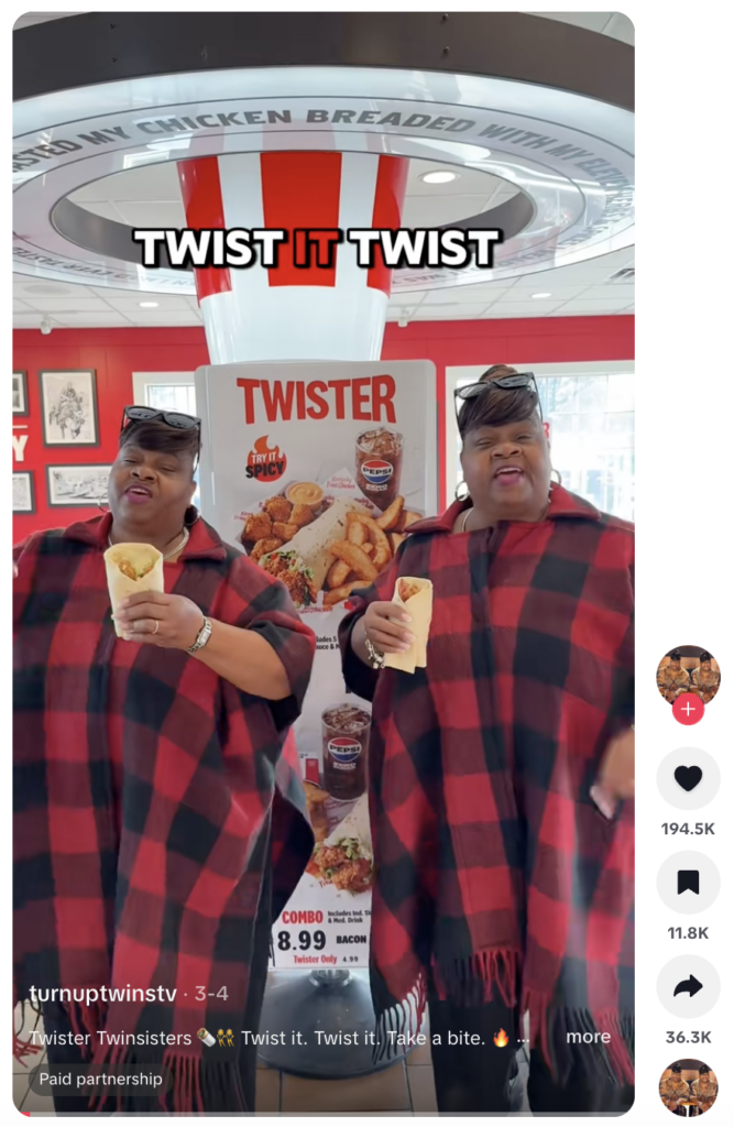 A sponsored video from the TurnUpTwins and KFC featuring an original song they wrong about the return of the brand's twister wrap