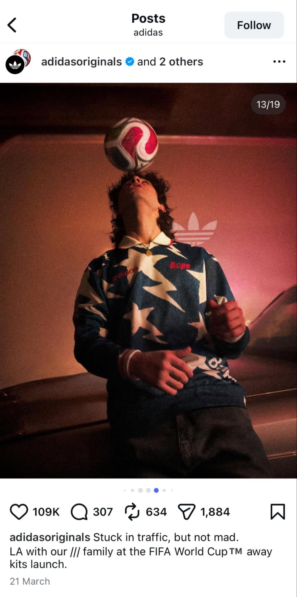 An example of a longer carousel from Adidas showcasing highlights from a recent launch.