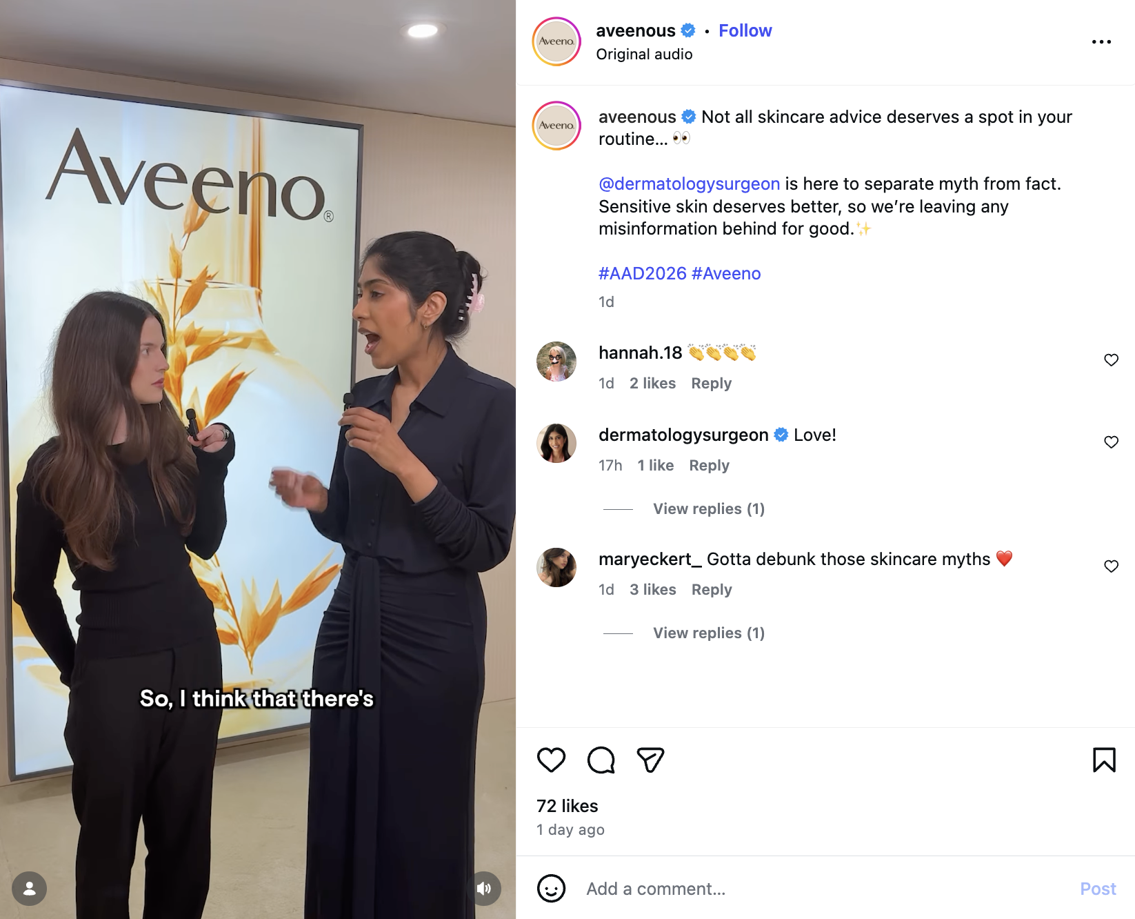 An example of Aveeno's expert-led educational Instagram post.