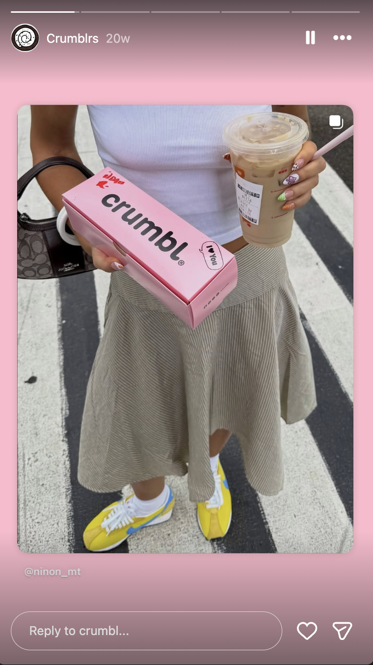 An example of user-generated content showcased on Instagram from Crumbl.