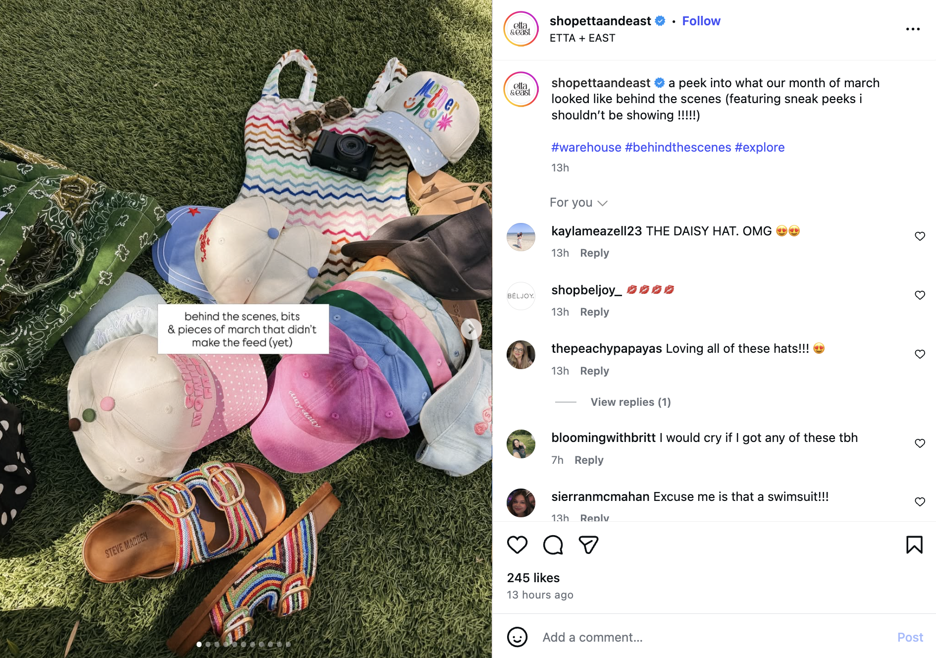 An example of behind-the-scenes content shared on Instagram from Etta & East.