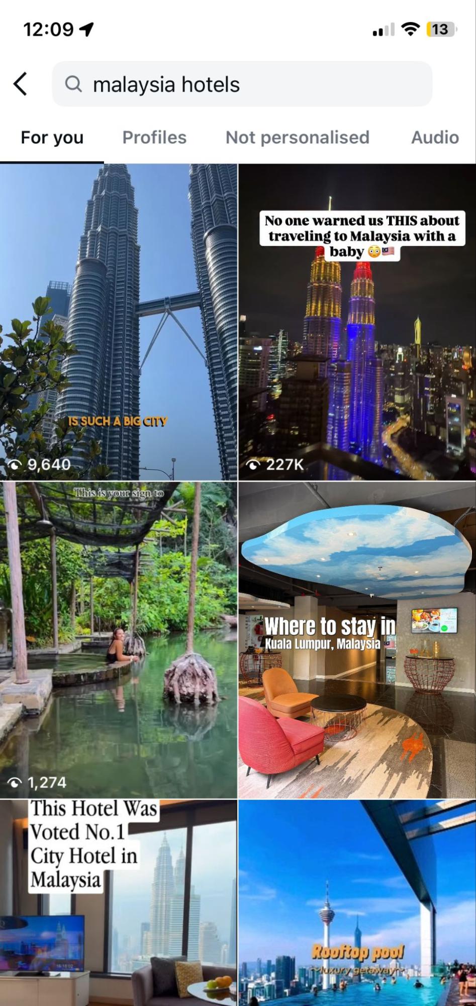 Instagram search results for "Malaysia Hotels".
