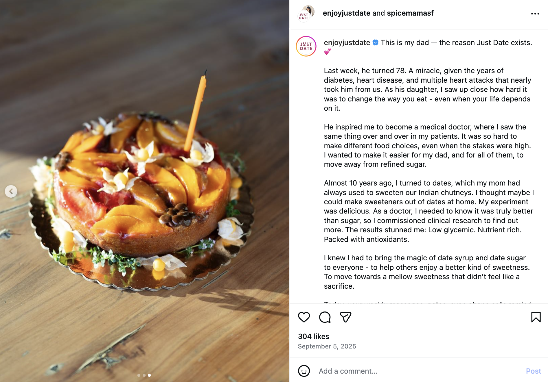 Just Date using storytelling to build brand connection in an Instagram post.