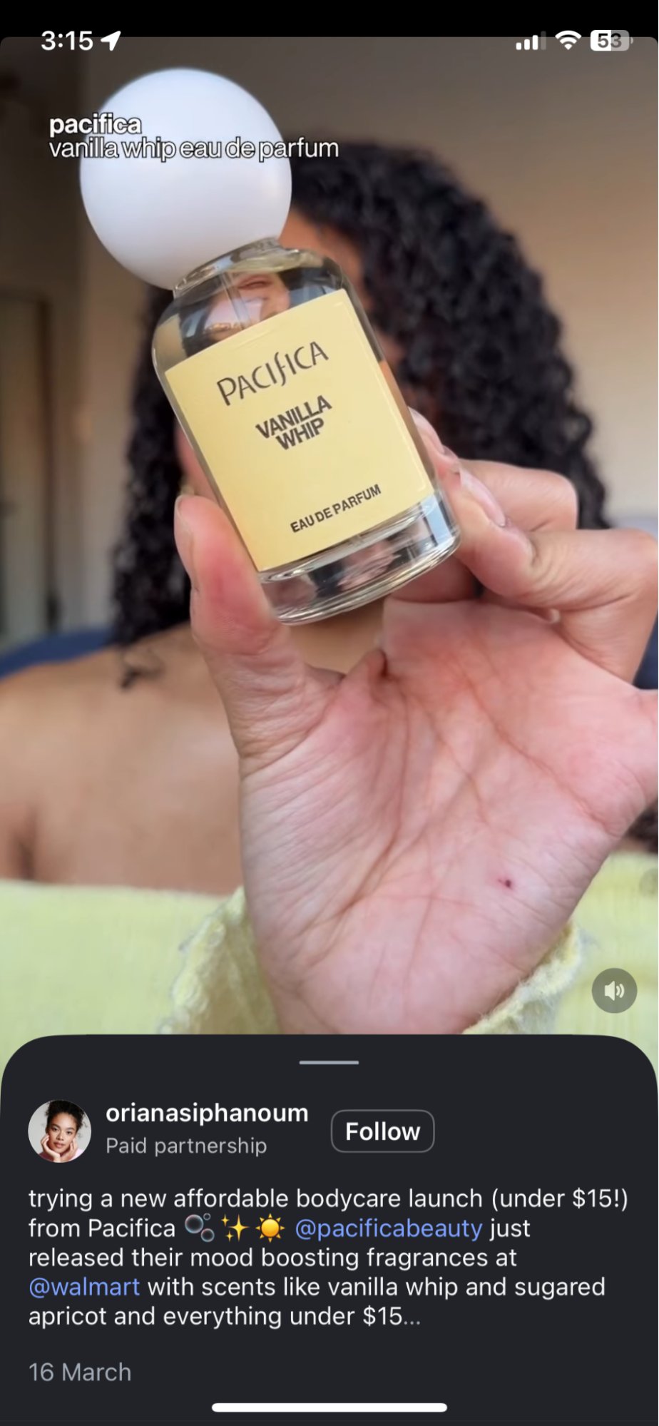 An example of a sponsored post from an influencer working with Pacifica.