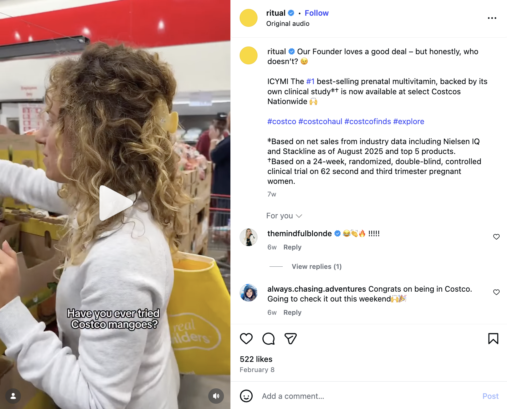 An example of founder-led Instagram content from Ritual.