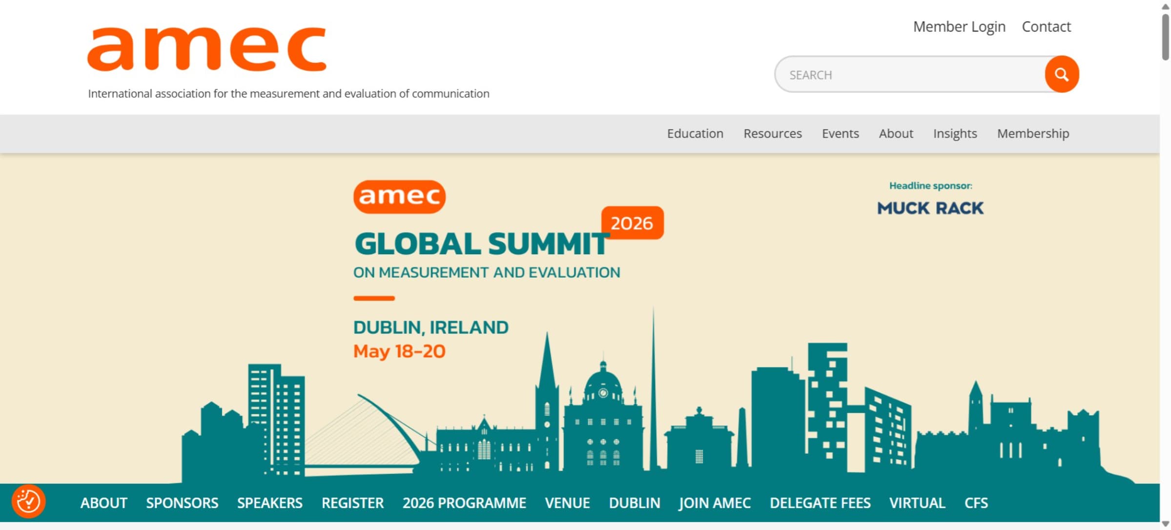 Homepage of AMEC Global Summit 2026 Dublin Ireland