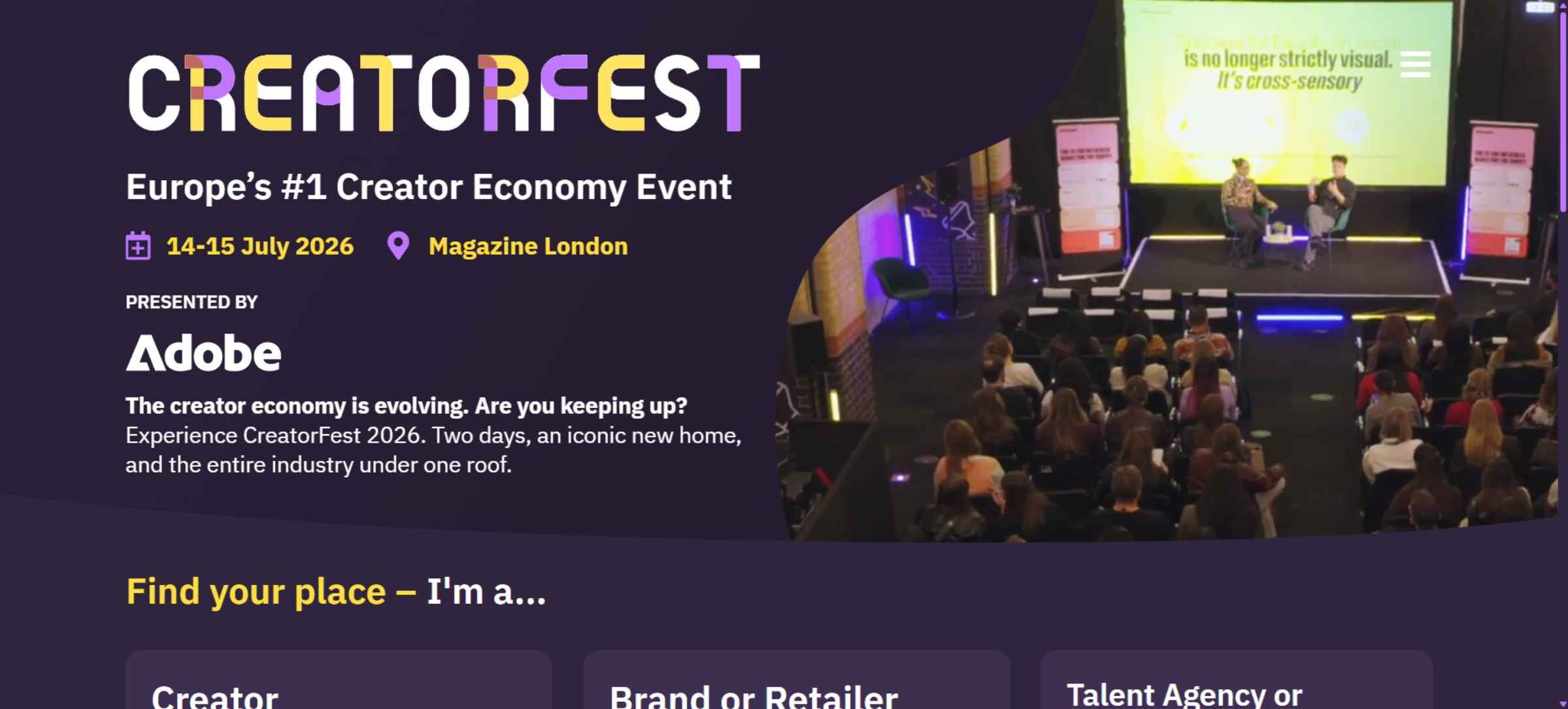 Creatorfest homepage screengrab 