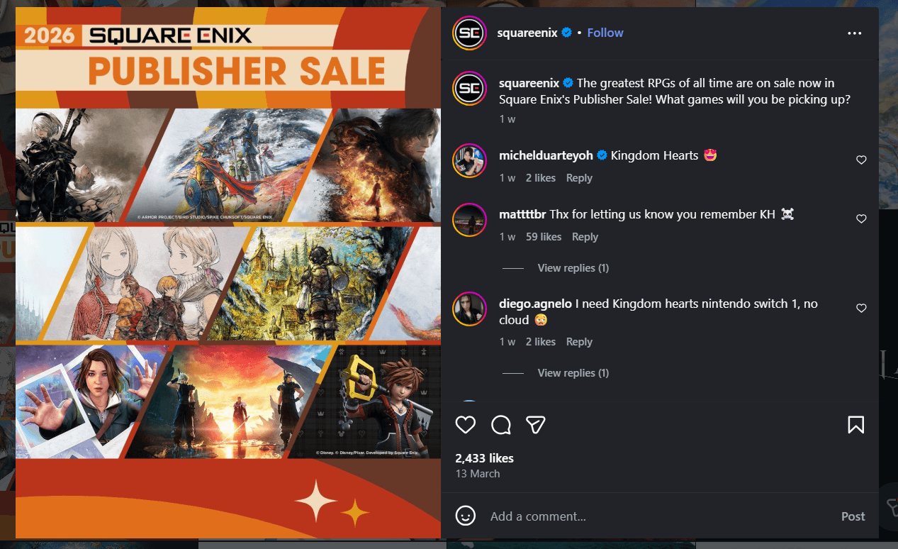 Square Enix's Instagram content