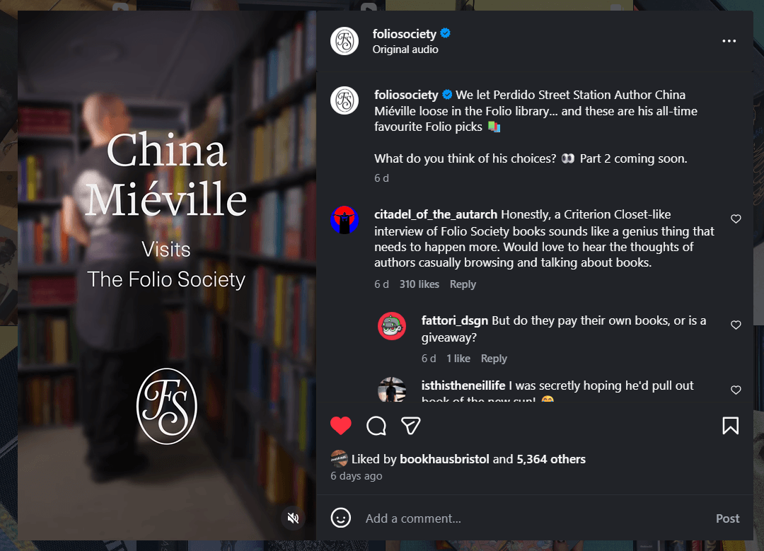 Folio Society’s episodic Instagram content