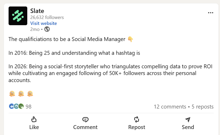 A LinkedIn post from Slate tapping into 2016 nostalgia.
