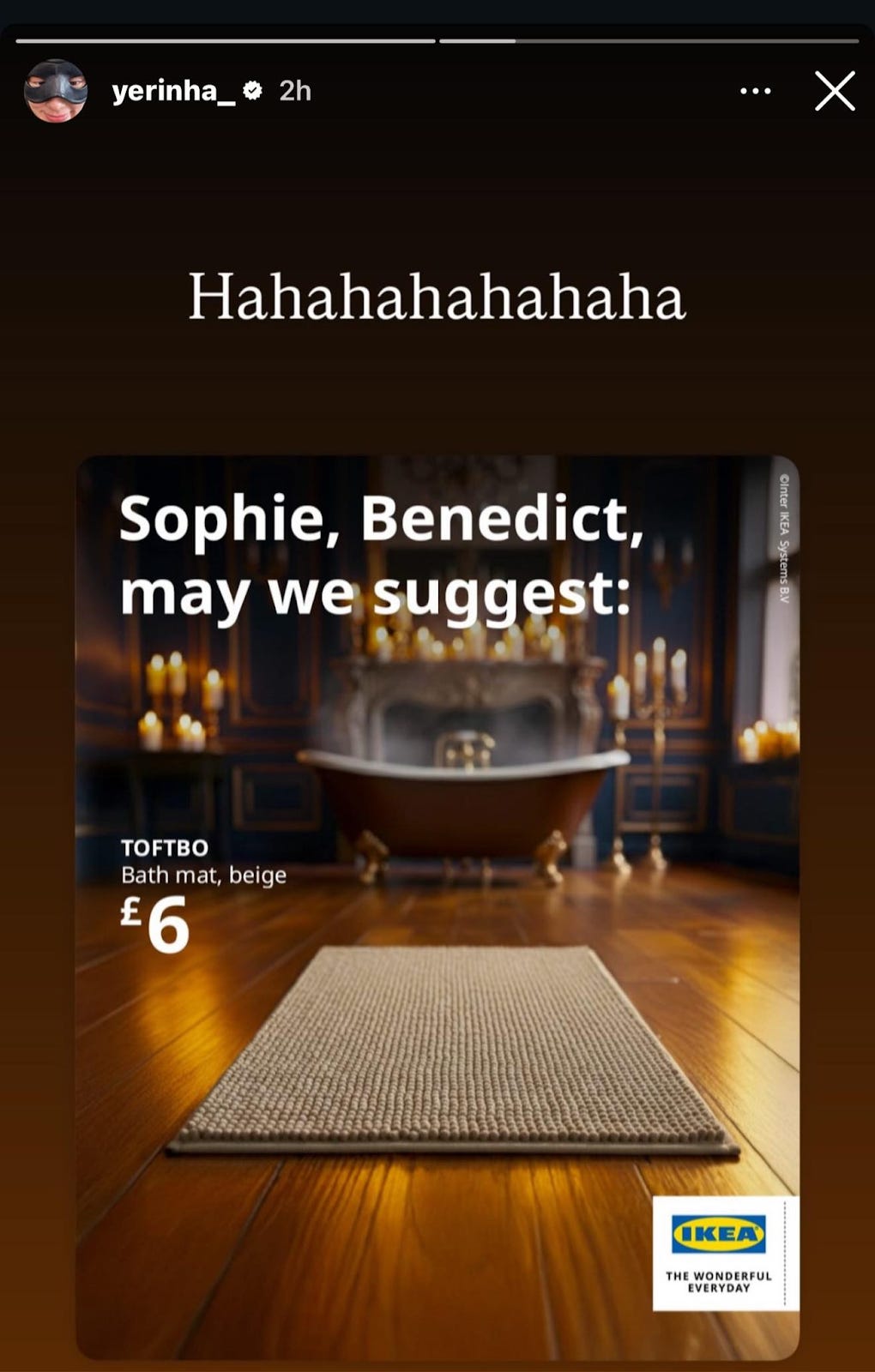 Yerin Ha's Instagram Story where she reshared the IKEA post.