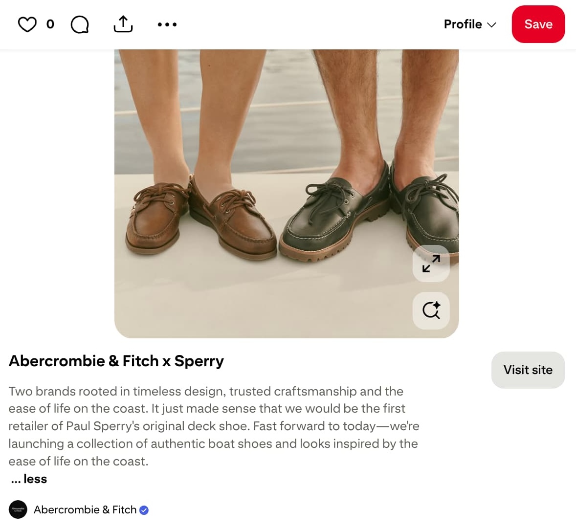 Pinterest image from Abercrombie & Fitch with a pin description that has natural language and keywords