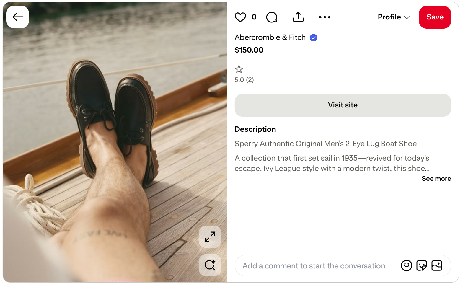 a Rich Pin from Abercrombie and Fitch featuring their men's sperry shoes