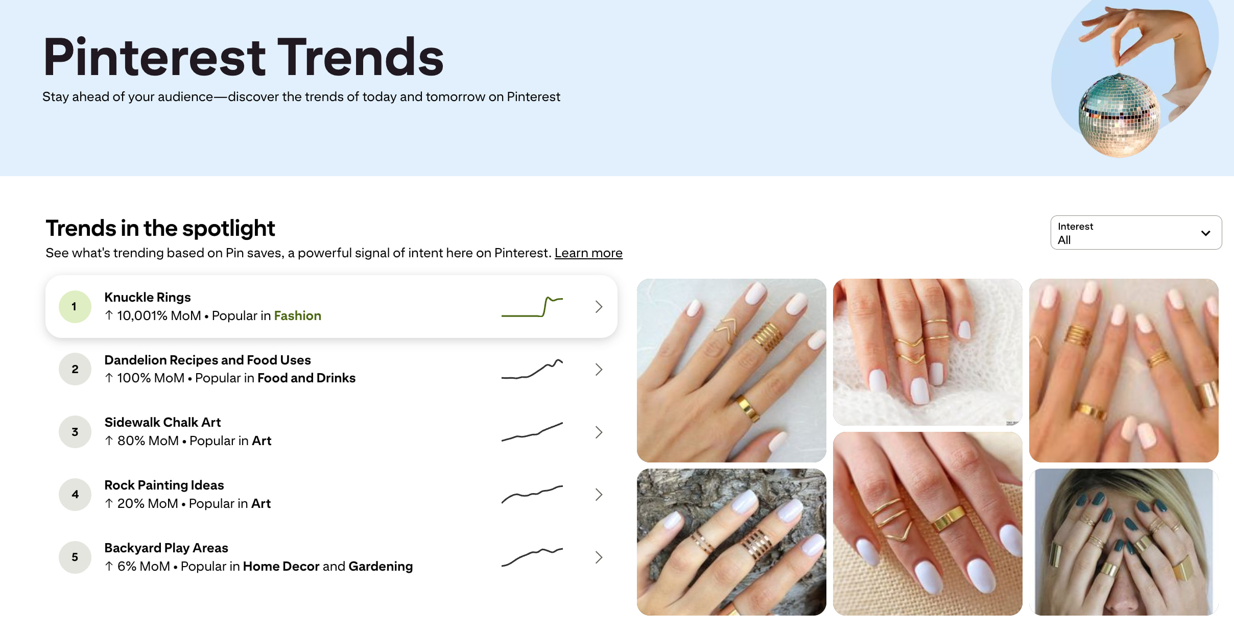 UI of the Pinterest Trends tool