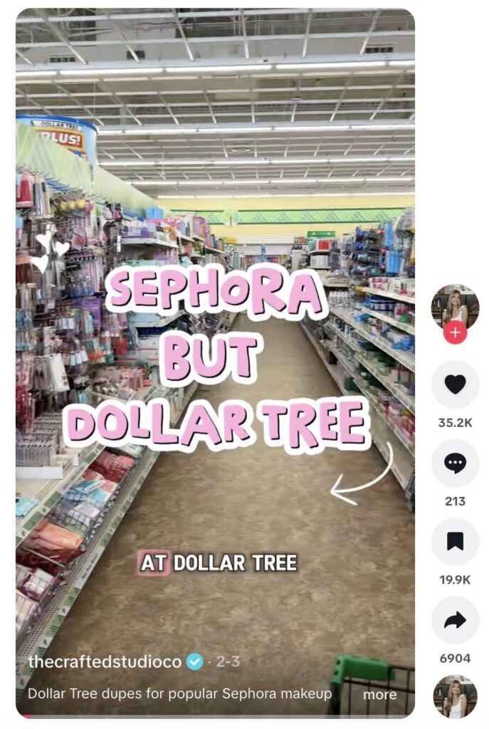 A TikTok video from creator @TheCraftedStudioCo about all of the Sephora dupes available on the Dollar Tree shelves