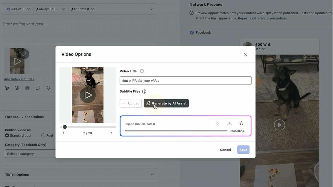An image showing how to generate TikTok subtitles with Sprout's AI Assist features.