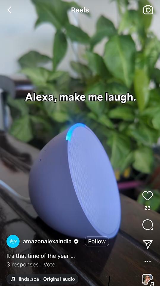 An Instagram Reel showing Amazon's Alexa voice assistant features.