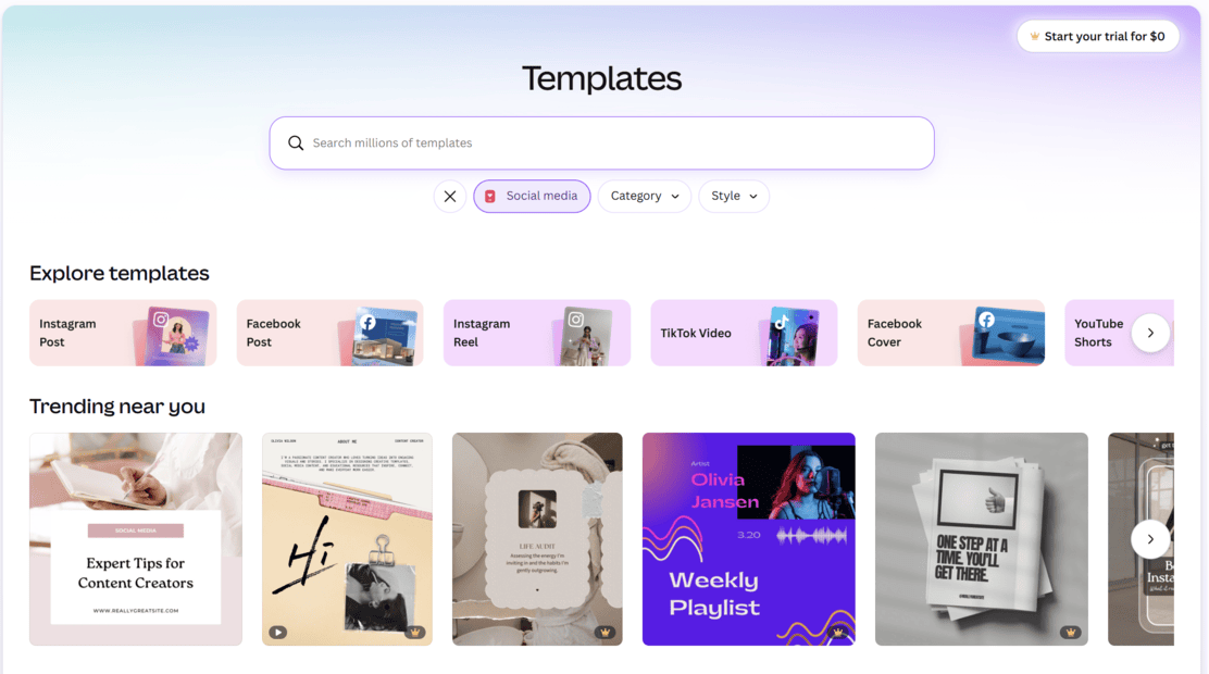 Canva’s social media design templates.