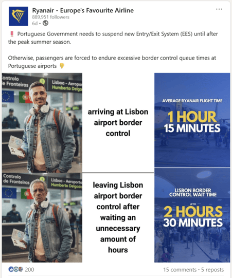 A LinkedIn post from Ryanair.