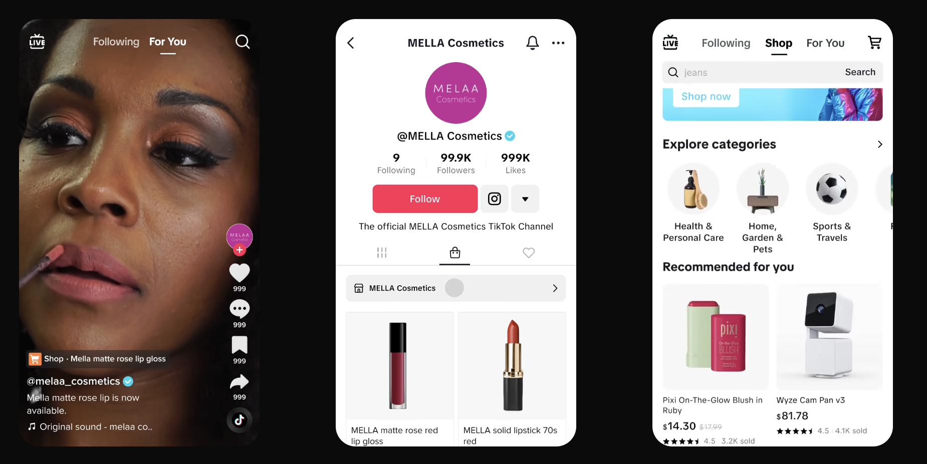 a series of screens showing different TikTok Shop features