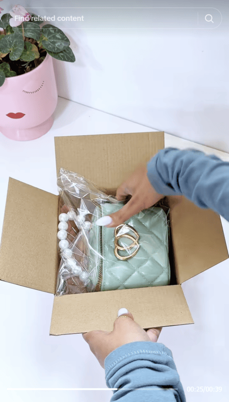 A TikTok post from Stir Of Beauty featuring the founder packing an order.
