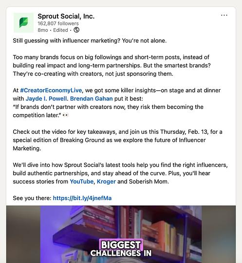Sprout uses hashtags on LinkedIn sparingly for better results