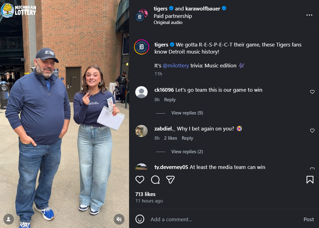 Detroit Tigers using fan engagement and competitions on their social media