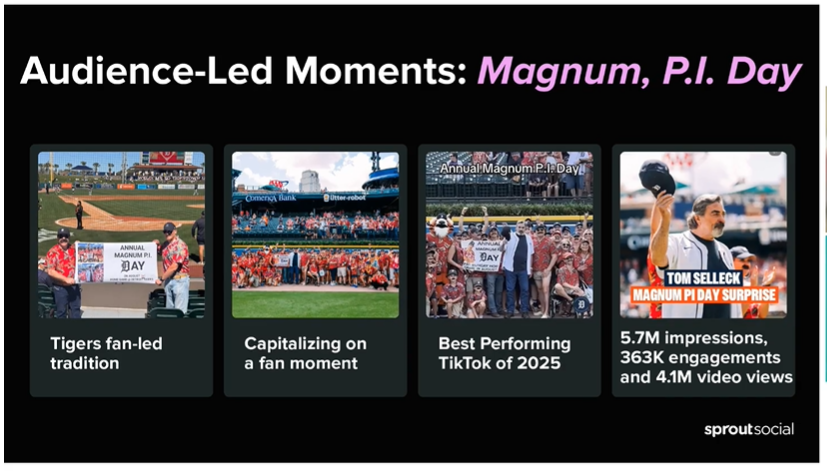 Using audience-led moments such as Magnum PI Day at Detroit Tigers stadium
