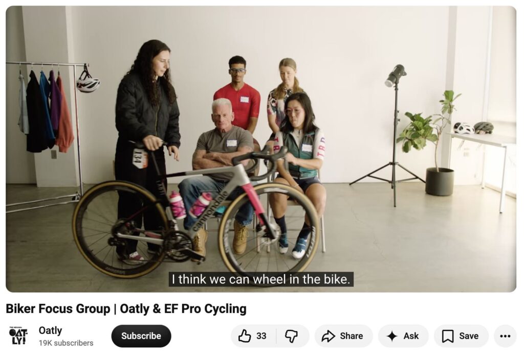 A YouTube video from Oatly where they are interviewing bicyclists and motorcycle bikers about their love for biking