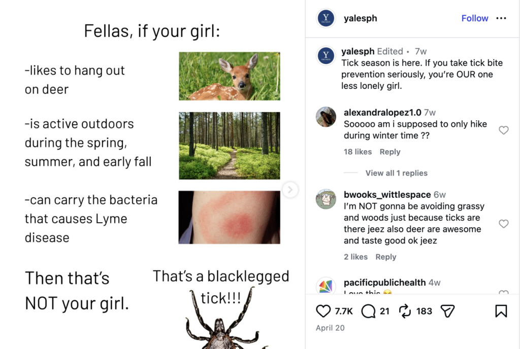 An Instagram Carousel with information about black ticks and funny tips for identifying them