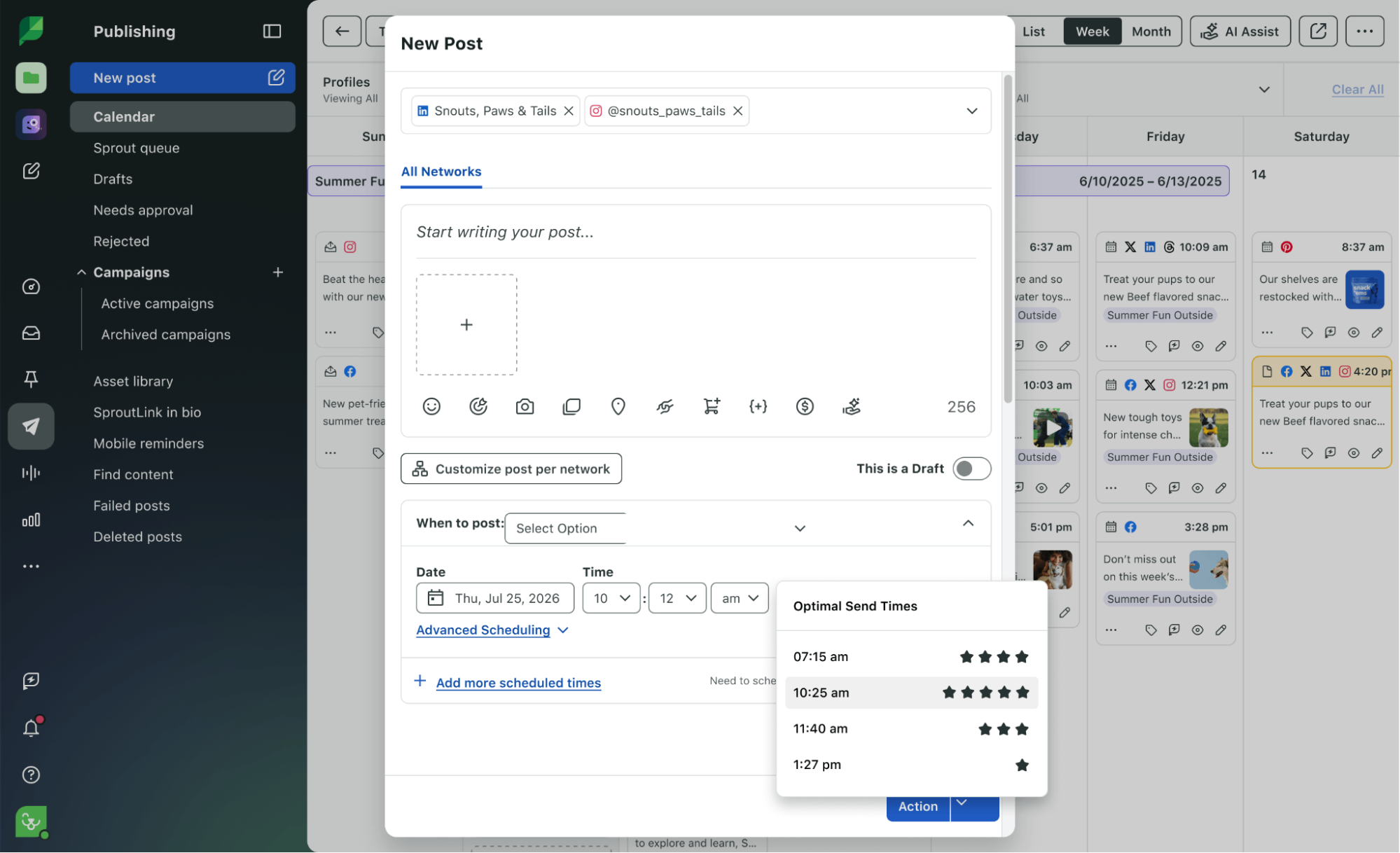 Optimal send time suggestions in Sprout Social
