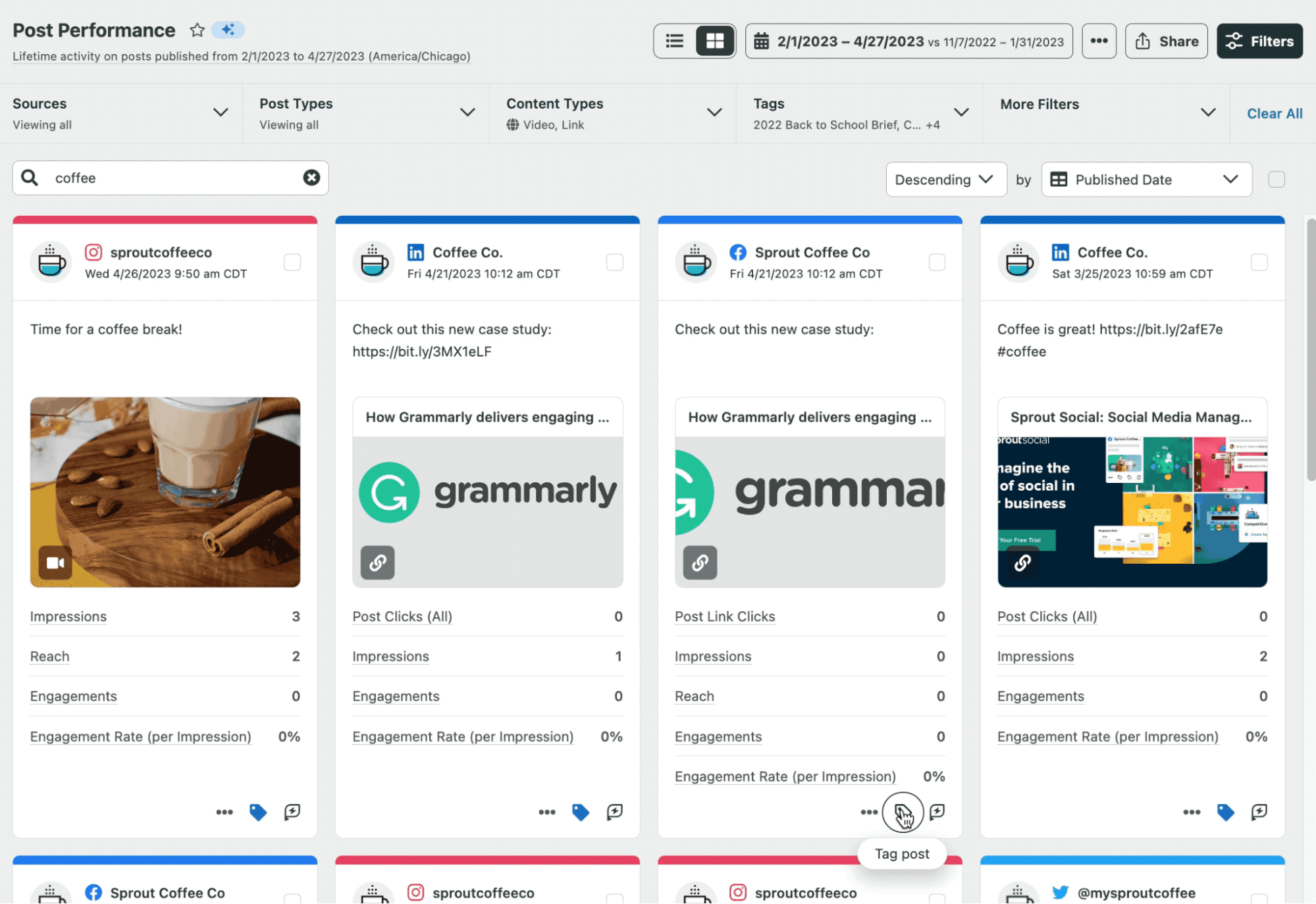 Sprout Social's post performance report