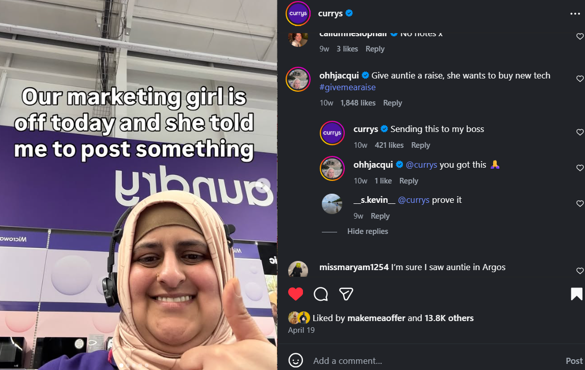 Curry's using staff members to respond to social media comments 