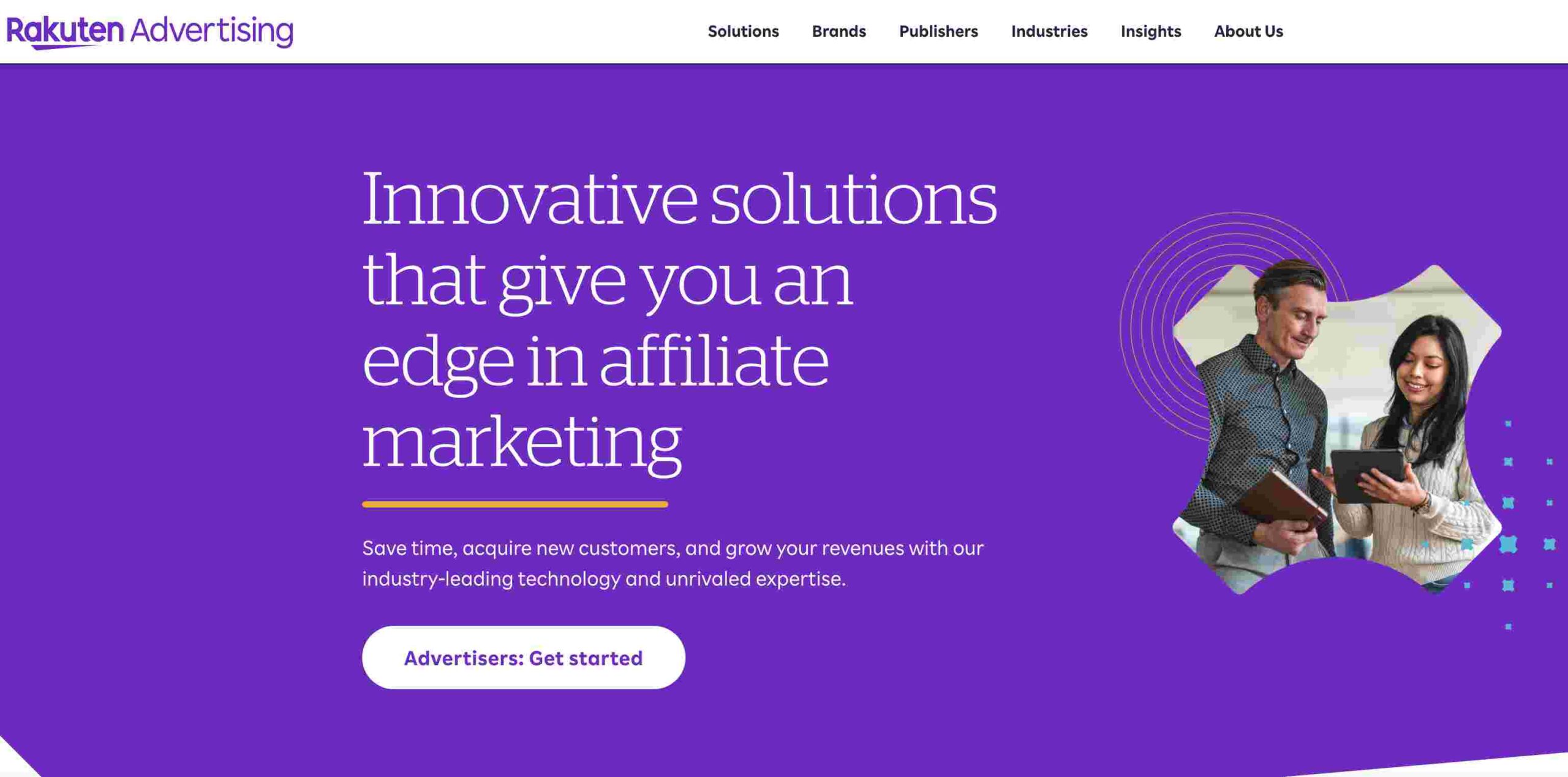 Screenshot of affiliate marketing tool, Rakuten Advertising's homepage.