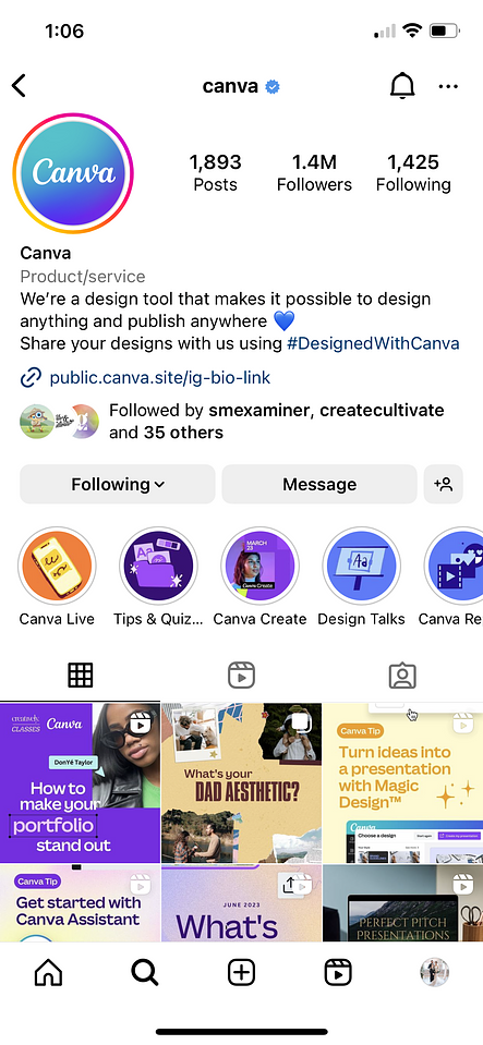 A screenshot showcasing hashtags in an Instagram bio
