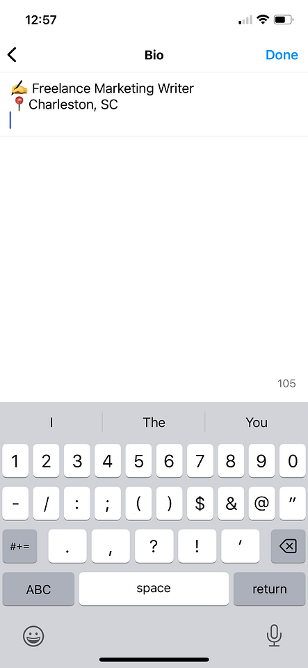 A screenshot showing how to add line breaks to your Instagram bio