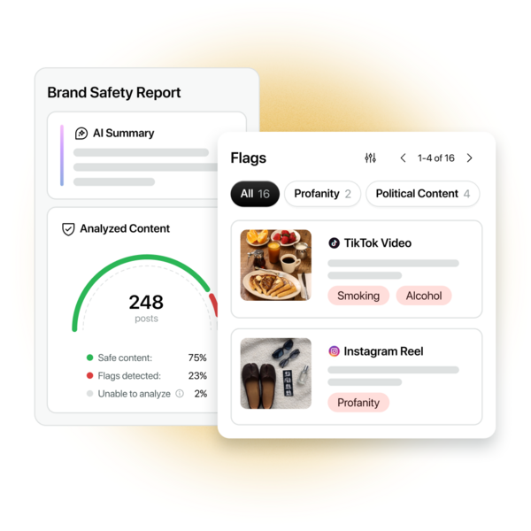 Highlights of the brand safety features available in Influencer Marketing's Brand Safety Report