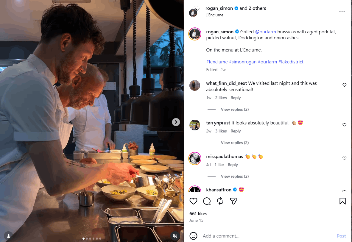 Chefs plate a meal in L’Enclume’s kitchen.