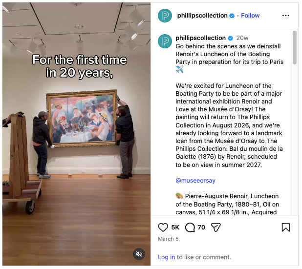 Staff carefully remove Renoir's "Luncheon of the Boating Party" for its first loan trip to Paris in 20 years.