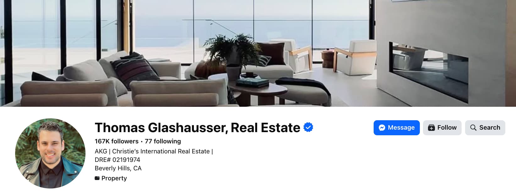 A Facebook profile for an agent under Christie's International Real Estate