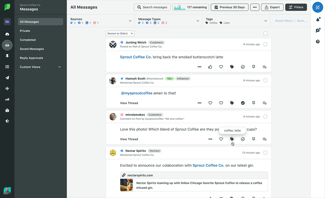 Sprout inbox with tagging feature