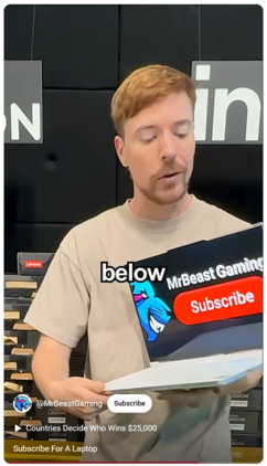 A giveaway video from YouTube influencer MrBeast.