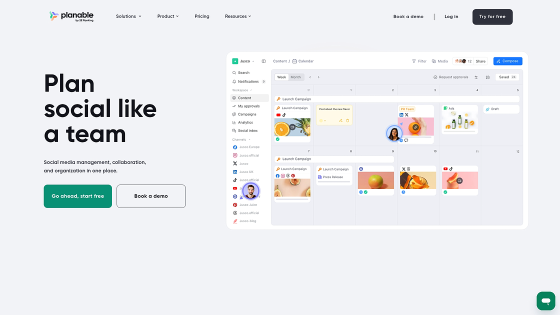 Planable content collaboration interface showing post previews and approval workflow